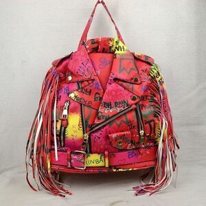 Multi Graffiti Motorcycle Jacket Fringe Backpack